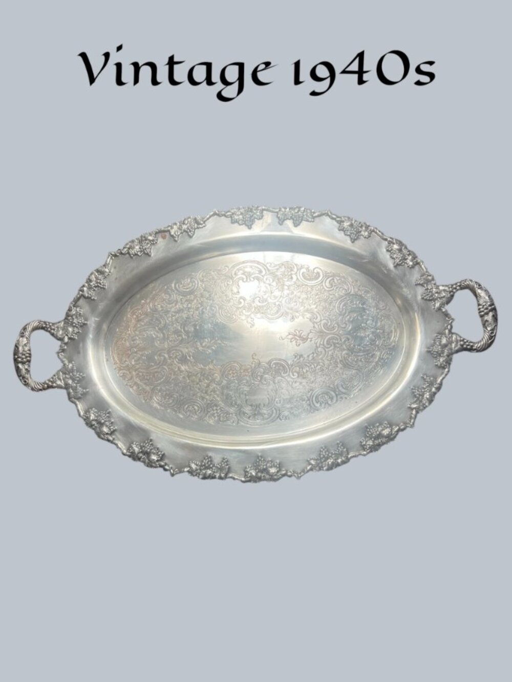 Vtg 1940s Crescent Silverware Mfg. Co. Grape Vine Silver on Copper Large 23”Tray